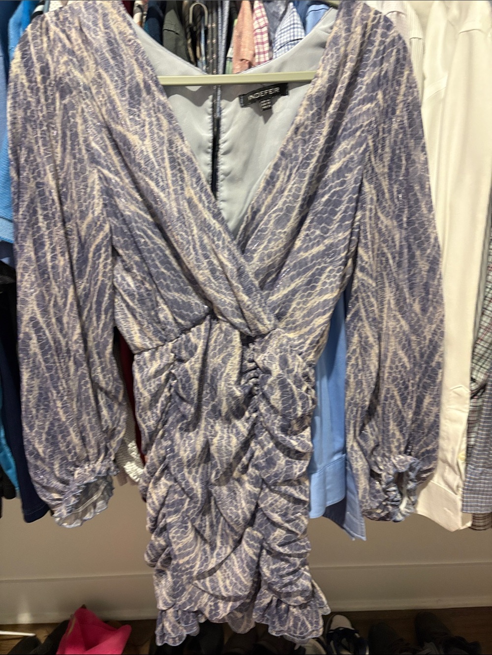 Ruched V-Neck Mini Dress in Lavender-Blue